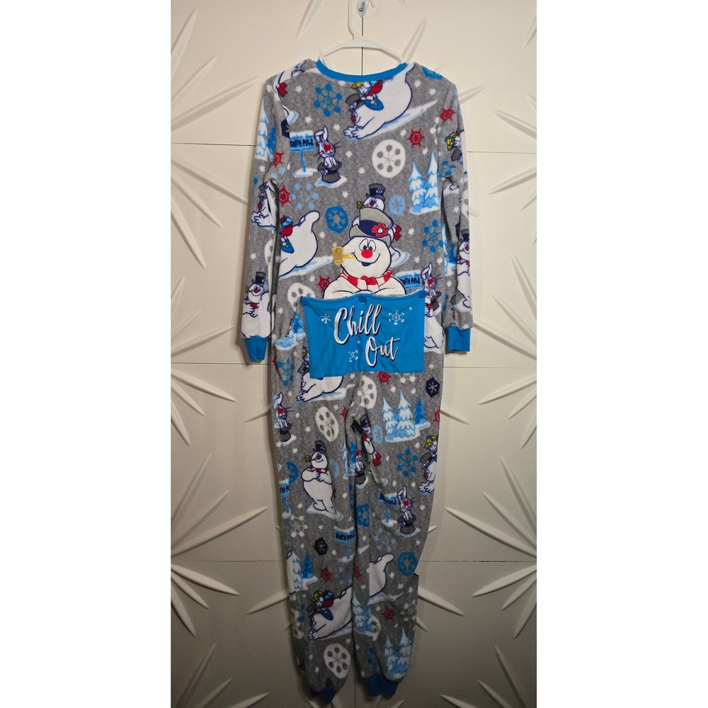 Frosty the Snowman Fleece Onesie Pajamas Gray Blue Small S 4-6 Butt-Flap - Picture 3 of 3